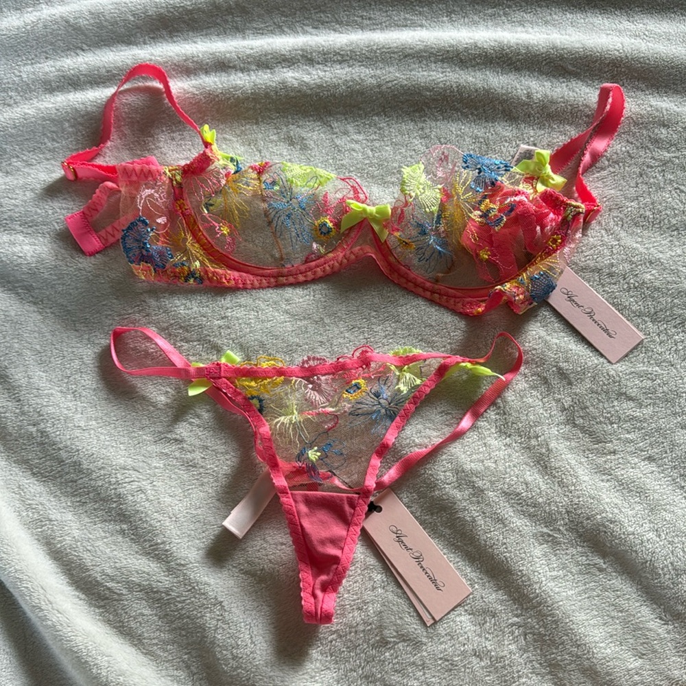Agent Provocateur 34D bra and size 3 things NWT never worn! Pink with neon